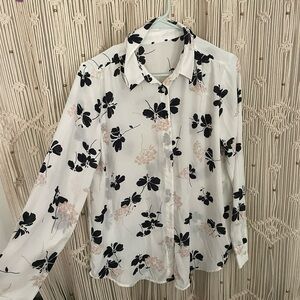 Floral Print Men's Shirt - Black and White